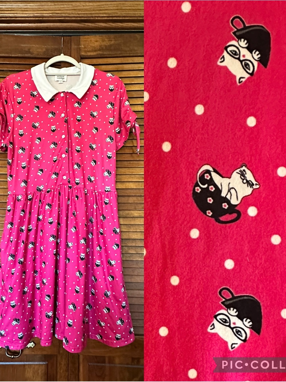 Unique Vintage Retro Cats in Teacups Bright Pink, Black and White Swing Dress